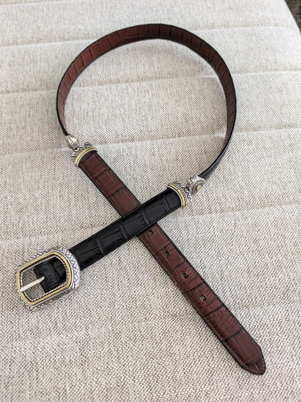 Brighton Marcus Reversible Black Brown Croc Embossed Leather Belt Size L 34
